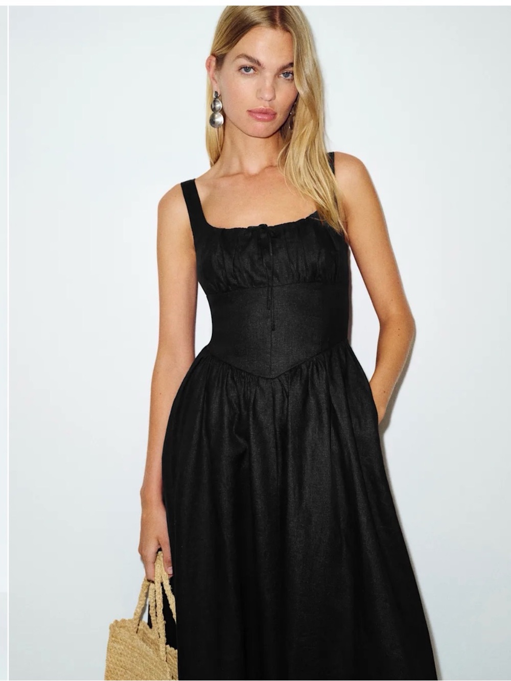 Reformation Black Linen Square-Neck Dress - Picture 4 of 5